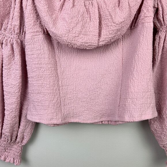 ASTR the Label Lilac Pink Puff Long Sleeve Ruched Bust Top Smocked Blouse sz M - Picture 5 of 13